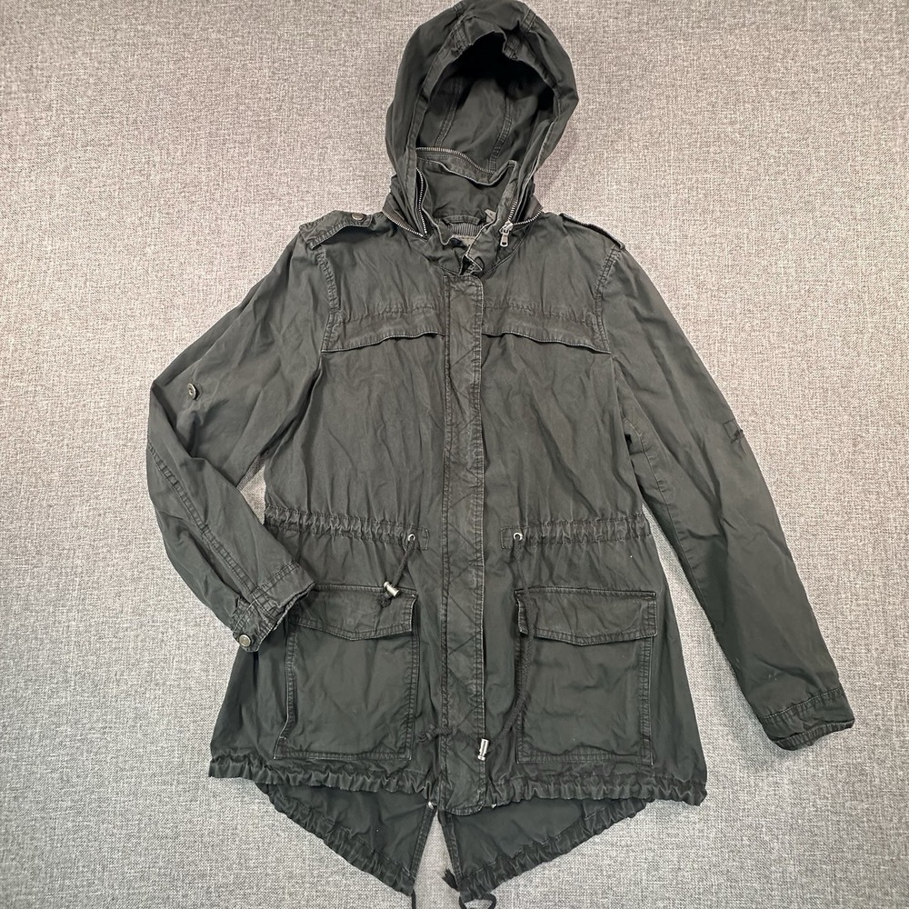 Levi's Women's Military Army Green Cargo Utility Jacket Hooded Size Med Hooded
